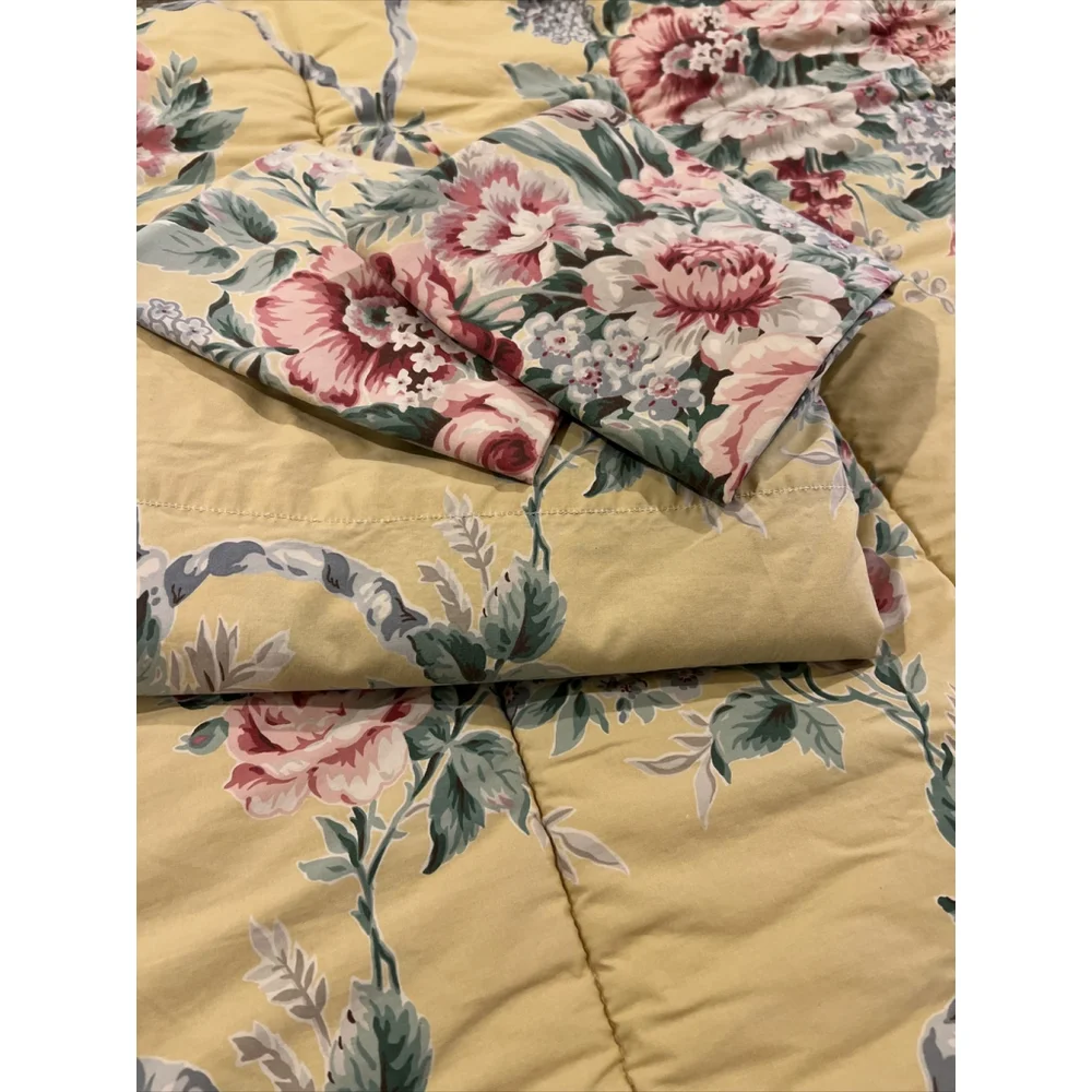 Ralph Lauren Evelyn Yellow Floral Queen Comforter & Flat Sheet USA Rare Vintage